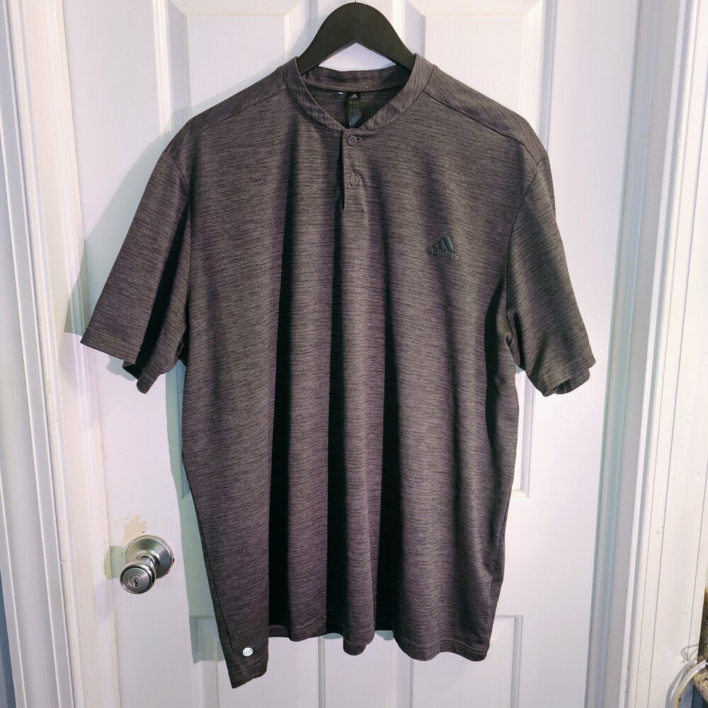 Adidas Textured Stripe Collarless Golf Polo Men XXL Black Gray HM7392